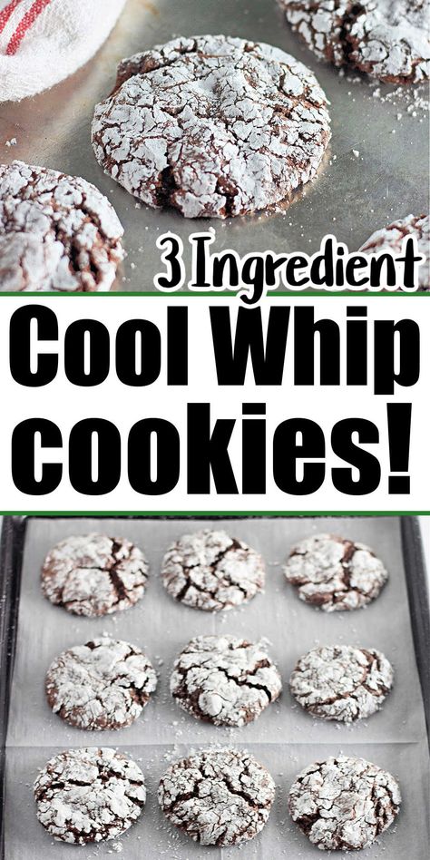 Easy 4 ingredient cake mix cool whip cookies are here! Make into chocolate cool whip cookies, strawberry or any flavor you love. Cake Mix Cool Whip Cookies, Easy Dessert For Christmas, Chocolate Cool Whip, Whip Cookies, Three Ingredient Cookies, Powdered Sugar Cookies, 2 Ingredient Cookies, 3 Ingredient Cakes, Cool Whip Cookies