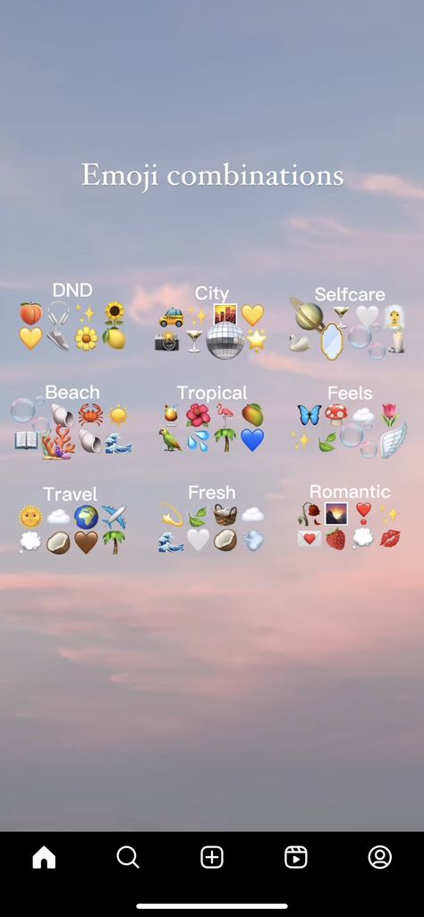 Emoji Combinations Movies, June Emojis, Friendship Emoji Combos, August Emojis, Alt Text Instagram Ideas, Hawaii Emoji Combos, Vacay Emoji Combos, Ocean Emoji Combinations, New York Emoji Combo