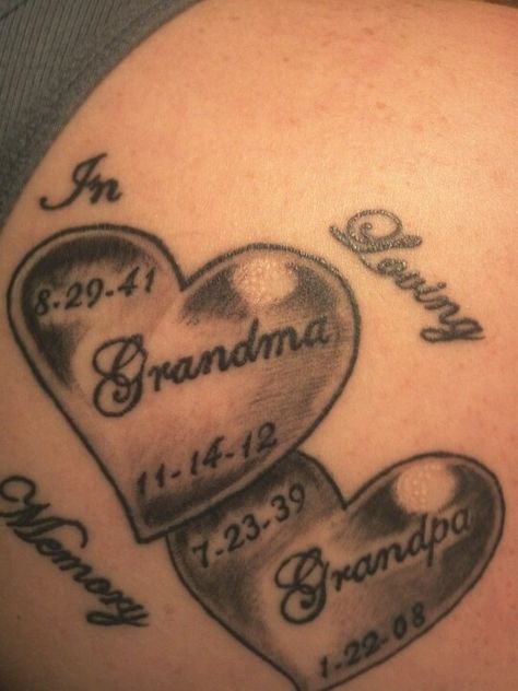 Latest tattoo for my beloved grandparents..  they are dearly missed<3 Memorial Tattoo Grandparents, Grandparents Tattoo, Memorial Tattoo Quotes, Grandma Tattoos, Memorial Tattoo Designs, In Loving Memory Tattoos, Rip Tattoo, Remembrance Tattoos, Tattoo For Son