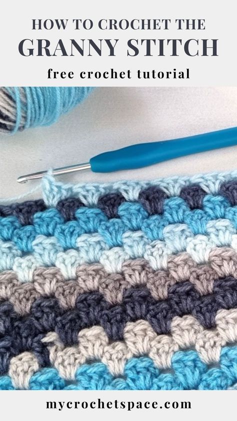 Check out this Crochet Granny Stitch tutorial, perfect for beginners! This easy, beginner-friendly stitch is versatile and quick to work up. Follow the written instructions with photos to master this classic stitch, perfect for various crochet projects, such as shawls, blankets, cardigans and much more. Granny Stitch Afghan Free Pattern, Granny Square Corner To Corner, Diy Beginner Crochet Projects, Crochet Projects For Self Striping Yarn, Easy Stitches Crochet, Easy Afghans To Crochet Free, Crochet Square Beginner, Granny Crochet Stitch, Modern Granny Stitch