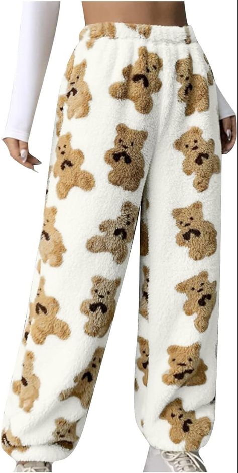 HGps8w Women's Cute Bear Plush Pajama Pants, Soft Fluffy Fleece Warm Pjs Bottoms Sleepwear Winter Comfy Fuzzy Lounge Pants Fluffy Pj Pants, Cute Pijamas, Pjs Bottoms, Fuzzy Pj Pants, Cute Bear Plush, Fuzzy Pajama Pants, Plush Pajama Pants, Winter Pjs, Pajamas Aesthetic