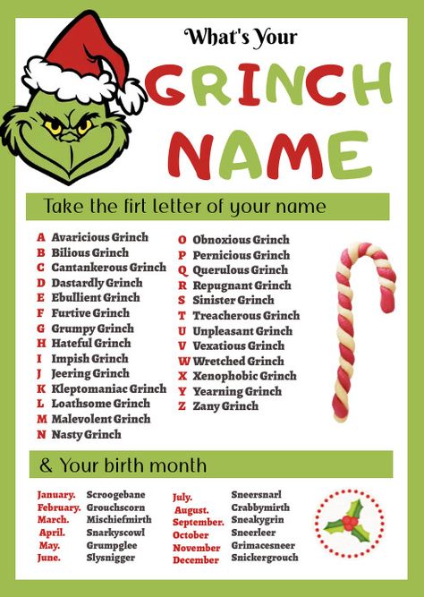 152,350+ Free Templates for 'Grinch party' The Grinch Themed Games, Grinch 25 Days Of Christmas, Grinch Theme Class Party, Grinch Movie Night Free Printable, Grinch Food Labels, Grinch Christmas Theme Party, Grinch Christmas Party Games Free Printable, Christmas Grinch Party Ideas, What Is Your Grinch Name