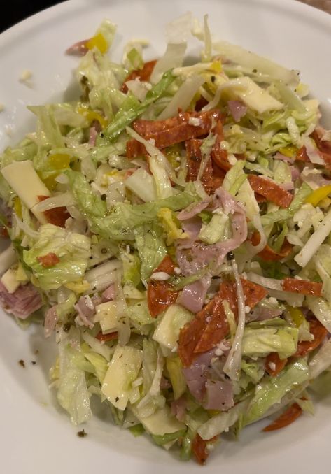 Italian Sub Dressing, Sub Pasta Salad, Chopped Salad Italian, Italian Bmt Salad, Spicy Italian Salad, Italian Sun Salad, Seasoned Lettuce For Subs, Italian Sub Dressing Recipe, Italian Sub In A Tub Recipe