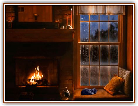 Rain Ambience, Rain Thunder, Rain Gif, Cabin Fireplace, Rain Sounds For Sleeping, Wooden Cabin, Rain And Thunder, Relaxing Gif, Autumn Rain