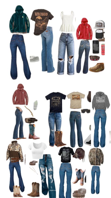 Country outfits for school Cowgirl Outfits For School, Ways To Wear Jean Jacket, How To Make Your Outfit Look Better, Cute Line Dancing Outfits, Country Fits Aesthetic, Country Outfits Spirit Week, Cute Bootcut Jean Outfits, Aesthetic Country Outfits, Country Thanksgiving Outfit