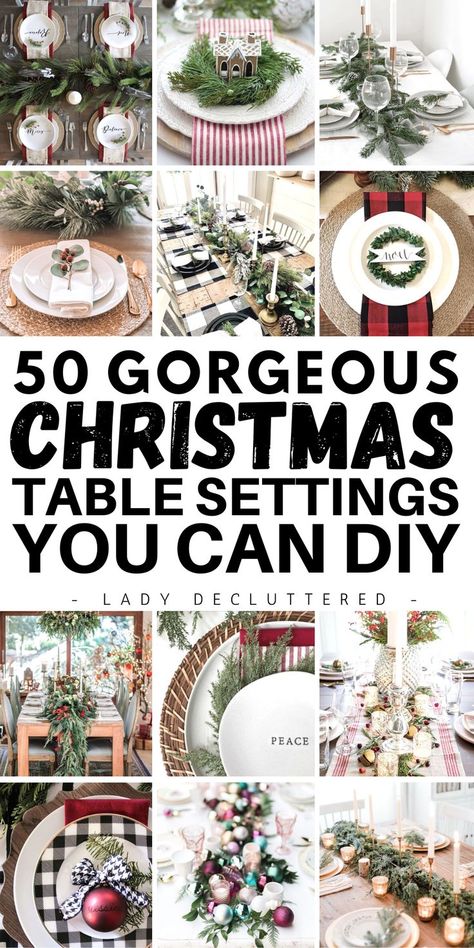 50 Gorgeous Christmas Table Settings You Can DIY Holiday Table Settings Christmas, Themed Tablescapes, Christmas Dinner Table Settings, Christmas Table Decorations Diy, Christmas Dining Table Decor, Diy Christmas Table, Holiday Tablescape, Centerpiece Christmas, Christmas Dining Table