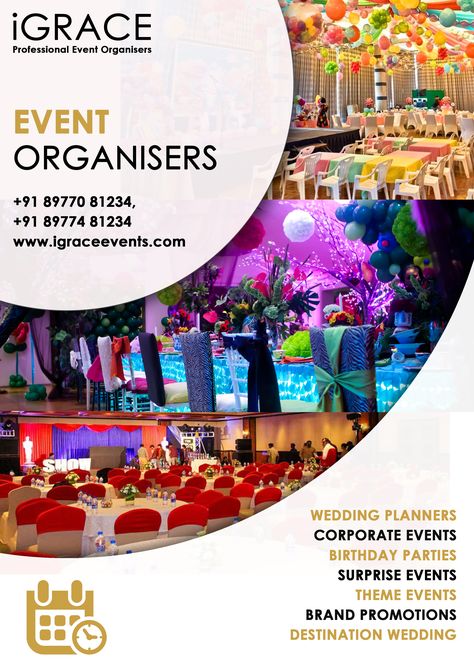 iGRACE professional is the best event management company in Visakhapatnam Event Management Company Poster Design, Wedding Event Management Poster Design, Events Business Card, Event Management Creative Ads, Event Advertisement Poster, Event Planner Poster, Event Management Logo Design Ideas, Event Management Poster Design, Wedding Planner Poster