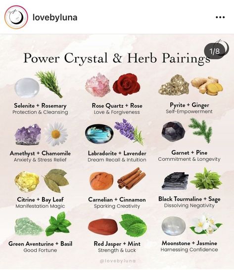 Herb Pairings, Witchy Herbs, Witchy Crystals, Magical Plants, Crystals Healing Grids, Witch Symbols, Crystal Healing Chart, Healing Candles, Witch Rituals