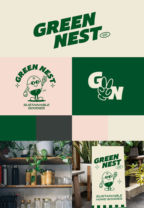 Brand board for a sustainable home goods store called Green Nest Co. Eco Friendly Branding Design, Sustainable Logo Design Branding, Eco Friendly Graphic Design, Plant Branding Design, Sustainable Brand Logo, Sustainable Fashion Branding, Forest Green Branding, Eco Branding Design, Sustainable Branding Design