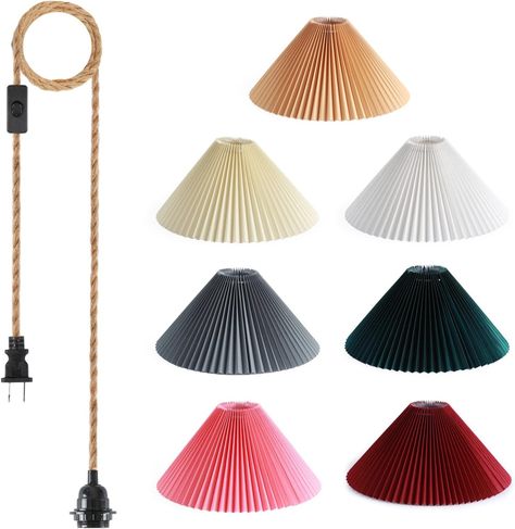 Plug in Pendant Light,Hanging Lights with Plug in Cord 15 ft Hemp Rope Cord On/Off Switch, White Pleated Lamp Shades Hanging Light for Dining Room Light Fixture, Bedroom, Kitchen, Living Room - Amazon.com Plug In Hanging Light Bedrooms, Plug In Hanging Light Living Room, Plug In Pendant Light Dining, Light Fixture Bedroom, Plug In Lamp, Hanging Lights Living Room, Plug In Hanging Light, Hanging Bedroom Lights, Hanging Sconces