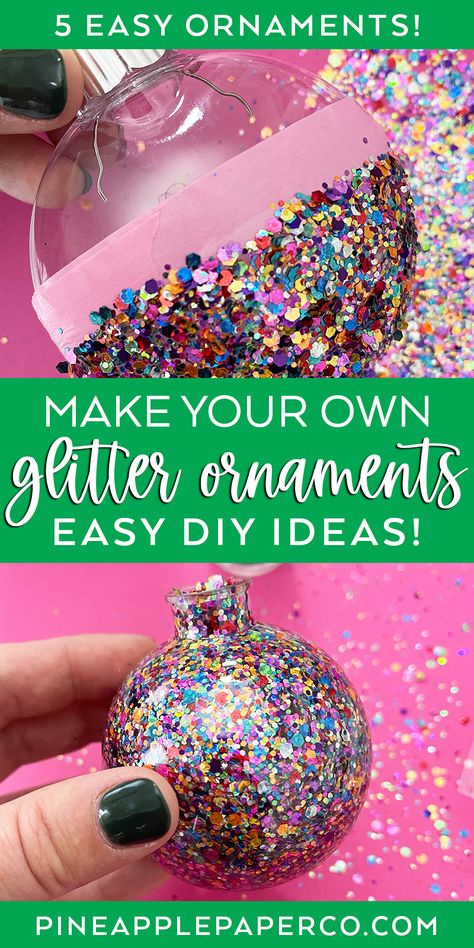 Glitter Ornament Ideas, Diy Glitter Ornaments, Confetti Ornaments, Glitter Crafts Diy, Christmas Glitter Ornaments, Ornaments Diy Kids, Clear Plastic Ornaments, Clear Christmas Ornaments, Glitter Ornaments Diy