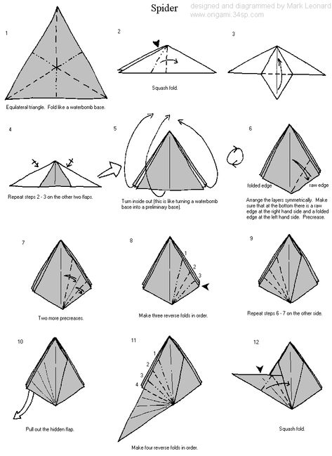 Spider diagrams 1 Origami Spider, Spider Diagram, Origami Diagrams, Jumping Spider, Money Origami, Origami Art, Crafting Ideas, Halloween Crafts, Origami