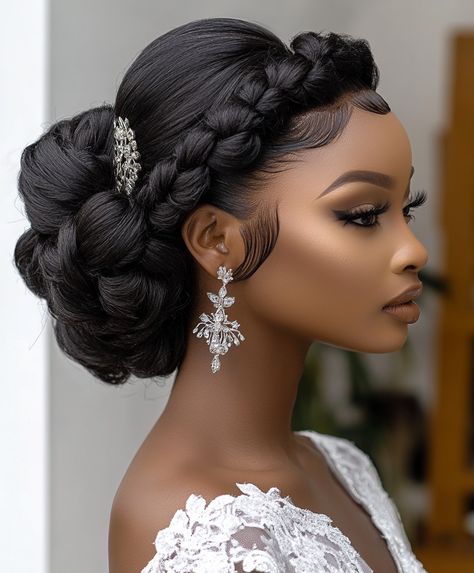 🌺 Glamorous Bride Braid Updo Glamorous Braids Updo Hairstyle Braids Wedding Hairstyles Black Women, Wedding Updo Black Women, Bride Braid, Braids Wedding Hairstyles, Bun With Curls, Braids Updo, Wedding Bun, Braid Updo, Lasting Curls