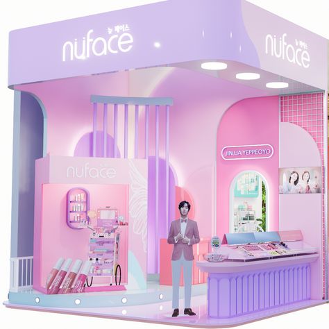 Pop Store Design, Beauty Set Up, Pop Up Interior Design, Store Color Design, Booth Event Design, Pink Booth Design, Pastel Booth Design, Cosmetic Pop Up Store Design, Cosmetic Pop Up Store