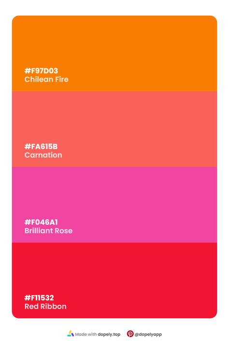 Bold Color Palette Hex Codes, Pantone Color Pallete, Kate Spade Color Palette, Hot Pink And Red Color Palette, Red Pink And Orange Color Palette, Tequila Sunrise Color Palette, Vibrant Pink Color Palette, Pink Blue Orange Color Palette, Feminist Color Palette