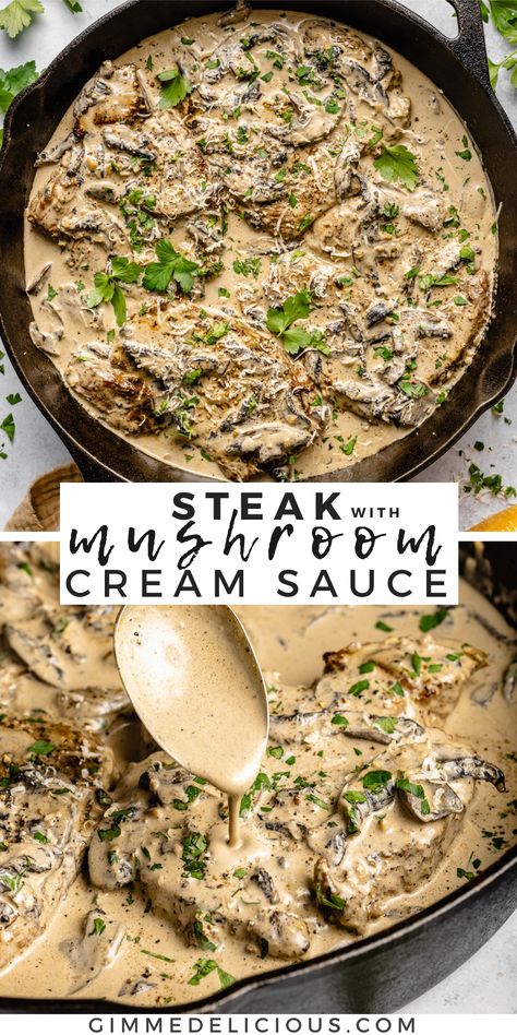 Mushroom Swiss Steak Recipes, Beef With Cream Sauce, Beef In Creamy Mushroom Sauce, Steak With Onions And Mushrooms, Meat With Mushrooms Recipe, Round Steak Cream Of Mushroom Soup, Steak Cream Sauce Recipe, Creamy Mushroom Steak Sauce, Steak With White Sauce