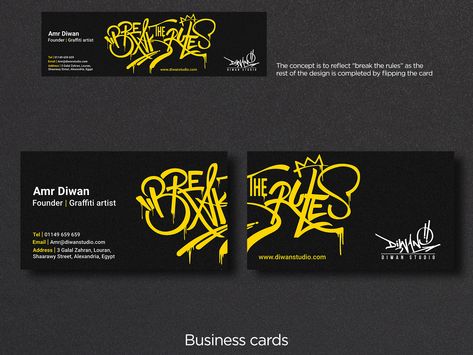 Visiting Card Designs Creative, Graffiti Business Card Design, Visiting Cards Graphic Designer, Graphic Designer Card Business, Streetwear Business Card, Artist Card Design, Business Card Design Artist, Business Card For Artist, Artists Business Cards