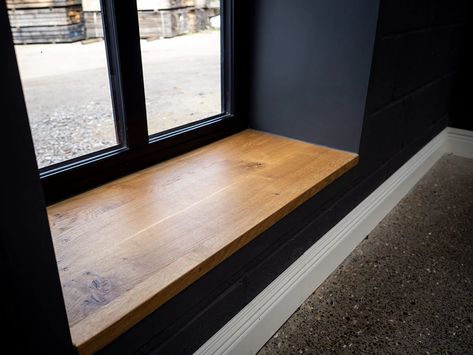 Window Boards Internal, Thick Window Sill, Wooden Window Sills, Wooden Window Sill Ideas, Window Sill Seat, Deep Window Sill Ideas, Tall Narrow Windows, Wooden Bay Window, Wide Windowsill