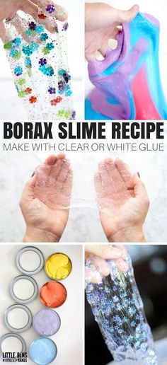 Activities For Kids Preschool, Slime Recipe Kids, Borax Slime Recipe, Slime Kids, Cool Slime Recipes, Homemade Slime Recipe, Borax Slime, Slime Ingredients, Making Slime