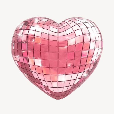 Pink disco heart, 3D Valentine's graphic | premium image by rawpixel.com / Nunny Disco Pink Aesthetic, Pink Collage Photos, Pink Eight Ball, Disk Aesthetic, Heart Shaped Disco Ball, Disco Icons, Pink Hearts Aesthetic, Heart Disco Ball, Pink Png Icon