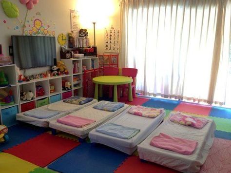 Home Daycare Setup, Daycare Rooms Setup, Toddler Daycare Rooms, In Home Daycare Ideas, Home Daycare Rooms, Daycare Layout, Daycare Room Ideas, Infant Room Daycare, Daycare Setup