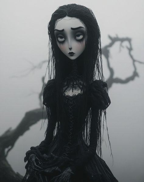 #aiart #aiartcommunity #aiartwork Cute But Creepy Art, Doll Art Drawing, Cute Creepy Aesthetic, Horror Art Style, Goth Reference, Figuras Aesthetic, Creepy Puppet, Black Hair Art, Doll Icon