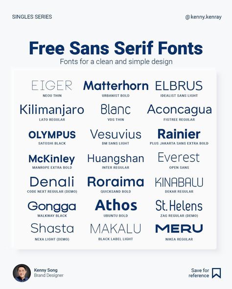 Kenny Song | Brand Designer | Minimalist sans serif fonts that are easy to read and keep your designs simple. Here are a few tips to help you choose a suitable typeface… | Instagram Sans Fonts Serif, Minimal Fonts Free, Font For Poster, Fonts Sans Serif, Font Sans Serif, Font Serif, Simple Fonts, Branding Fonts, Best Sans Serif Fonts