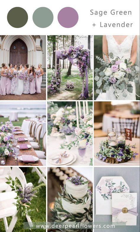 March Wedding Colors, Lilac Wedding Themes, Lavender Wedding Colors, Lavender Wedding Theme, Sage Green Wedding Colors, Wedding Theme Color Schemes, Purple And Green Wedding, Wedding Color Palettes, Wedding Color Combos