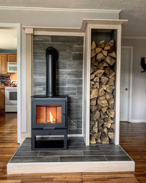 Wood Stove Surround, Wood Stove Hearth, Wood Burning Stoves Living Room, Wood Stove Fireplace, Stove Fireplace, Home Fireplace, Wood Burning Stove, A Wood, Barn House