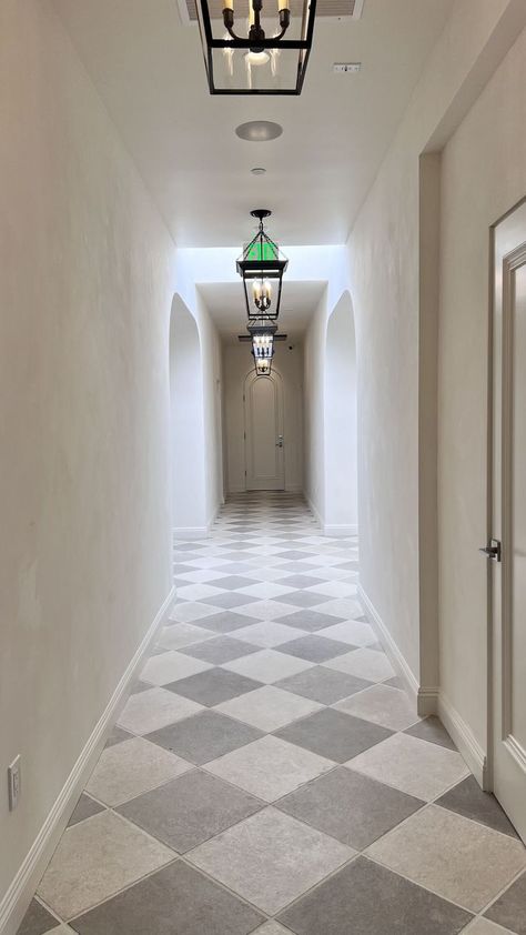 Checkered Floor Kitchen, Harlequin Floors, Checkered Floor, Entryway Tile, Tiled Hallway, Checkerboard Floor, Hallway Flooring, Flipping Houses, Pantry Design