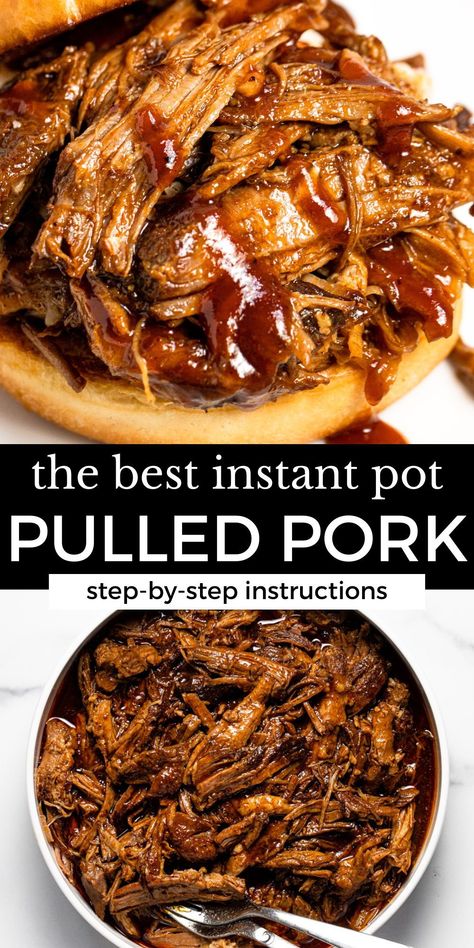 This hearty, crowd-pleasing instant pot pulled pork is perfect for game day or a quick and easy dinner on a busy weeknight! The best thing about this BBQ pulled pork recipe is that it utilizes a pressure cooker, so the pork shoulder is fall-apart tender in just over an hour with very minimal prep work! Leftover Smoked Pork, Pulled Pork Crockpot, Pulled Pork Dip, Pork Dip, Pulled Pork Instant Pot Recipe, Pork Bbq Sauce, Pressure Cooker Pulled Pork, Crockpot Pulled Pork Bbq, Instant Pot Pulled Pork