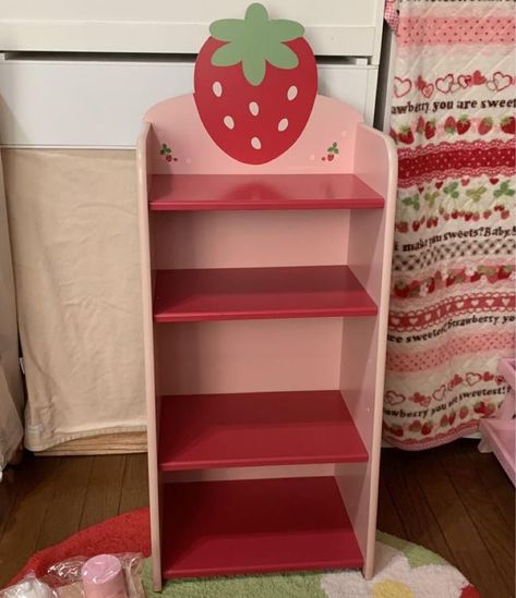 Strawberry Aesthetic Room, Strawberry Room Aesthetic, Cute Shoe Rack, Strawberry Shelf, Strawberry Couch, Mercari Japan, Mother Garden Strawberry, Strawberry Room, Garden Strawberry