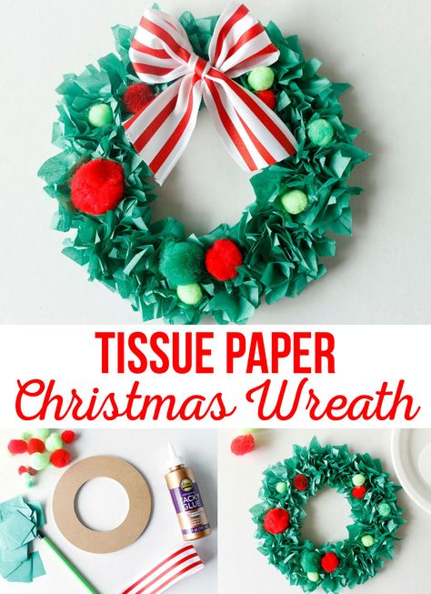 Paper Christmas Wreath, Snowflake Paper, Christmas Wreath Craft, Tissue Paper Crafts, Christmas Gifts To Make, Paper Christmas Decorations, Preschool Christmas Crafts, Christmas Wreaths Diy Easy, Christmas Crafts For Kids To Make