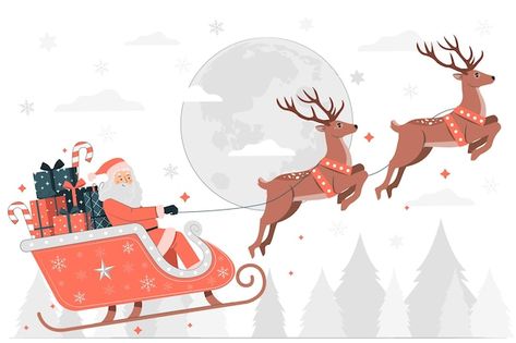 Noel Illustration, Christmas Raindeer, Santa On His Sleigh, Reindeer Drawing, Santa Claus Drawing, Santa Claus Sleigh, Santa With Reindeer, Best Secret Santa Gifts, Merry Christmas Font