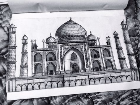 Taj mahal, drawing, monument of love, pyaar,ishq Drawing Of Monuments, Taj Mahal Sketch Architecture, Taj Mahal Pencil Drawing, My Favourite Monument Drawing, Taj Mahal Sketch Pencil, Taj Mahal Mandala Art, Indian Monuments Sketches, Indian Monuments Drawings, Monuments Sketches