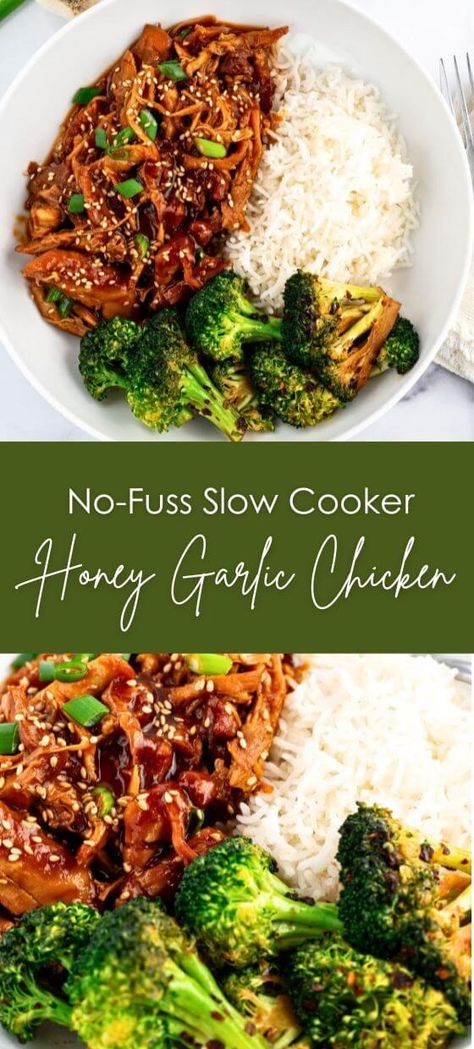 No-Fuss Slow Cooker Honey Garlic Chicken - Yummy and fully Slow Cook Honey Garlic Chicken, Honey Ginger Chicken Crockpot, Crockpot Chicken Recipes Honey Garlic, Instapot Honey Garlic Chicken Recipes, Crockpot Honey Garlic Chicken Recipes, Crock Pot Dinner Chicken, Crockpot Sweet Garlic Chicken, Crock Pot Chicken Recipes Asian, Honey Garlic Ground Chicken