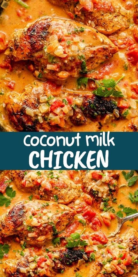 Savor the flavors of this Coconut Milk Chicken recipe featuring juicy chicken breasts simmered in a rich and creamy coconut milk sauce, all prepared in just one pan. Thai Chicken With Coconut Milk, Baked Chicken With Coconut Milk, Coconut Chicken Drumsticks, Coconut Chicken Thigh Recipes, Chicken Thigh Coconut Milk, Chicken In Coconut Milk Recipe, Coconut Milk Chicken Crockpot, Coconut Sauce For Chicken, Chicken Thigh Curry Coconut Milk