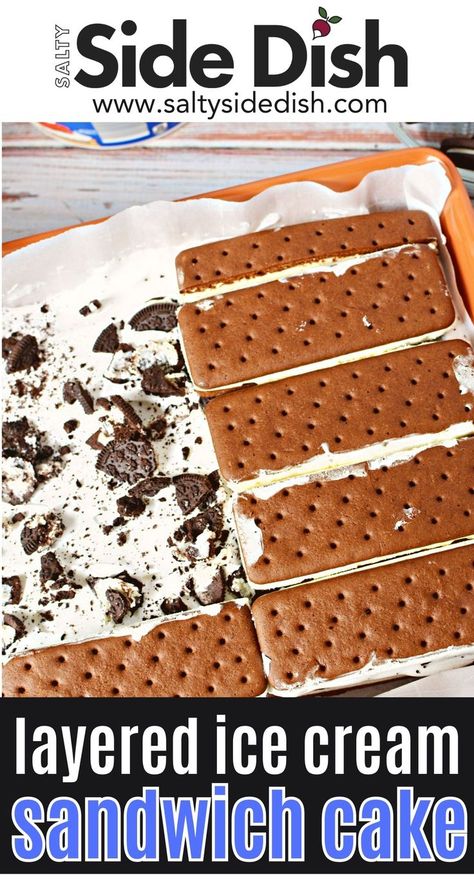 Indulge in the ultimate dessert fusion with this mouthwatering Ice Cream Sandwich Cake! 🍦🍰 Layers of creamy ice cream and soft cake are nestled between classic ice cream sandwiches. Perfect for parties, picnics, or a weekend treat, this no-bake cake is as easy to make as it is impressive to serve. Click through to find a step-by-step recipe that will make you the star of every summer gathering! #IceCreamSandwichCake #DessertLovers #NoBakeRecipes Ice Cream Sandwich Cake Recipe, Ice Cream Sandwich Bar, Cream Sandwich Cake, Easy Ice Cream Sandwiches, Creamy Ice Cream, Ice Cream Sandwiches Recipe, Soft Cake, Ice Cream Sandwich Cake, Ice Cream Cake Recipe