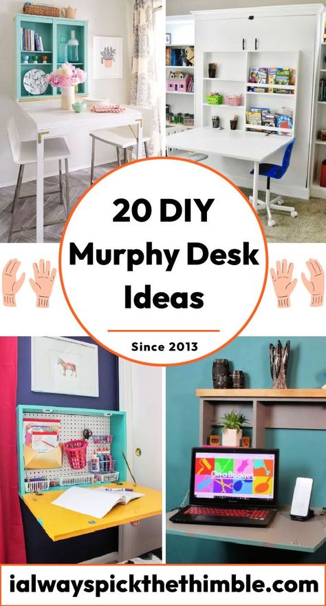 20 Free DIY Murphy Desk Plans: DIY Fold Down Table Diy Wall Table Space Saving, Hidden Craft Table, Fold Up Desk On Wall Diy, Wall Fold Down Desk, Temporary Desk Ideas, Diy Small Desk With Storage, Diy Drop Down Desk, Diy Fold Up Desk, Diy Desk Extension