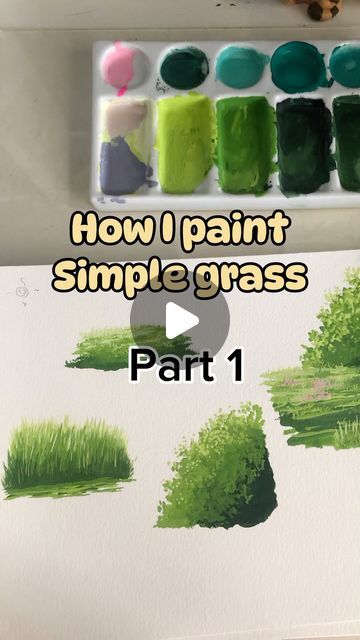 HoneyDrops on Instagram: "This is how I paint simple grass. Follow me along if you want more on tutorial with poster color (gouache). 😍🥳 ___________________ #tutorial #postercolor #artlover #howtodraw" Painting Grass In Watercolor, How To Paint With Gauche, Watercolour Grass Texture, How To Paint Grass Easy, Simple Paintings Acrylic, How To Paint Grass Watercolor, Watercolor Grass Tutorial, Grass Painting Easy, How To Paint Greenery