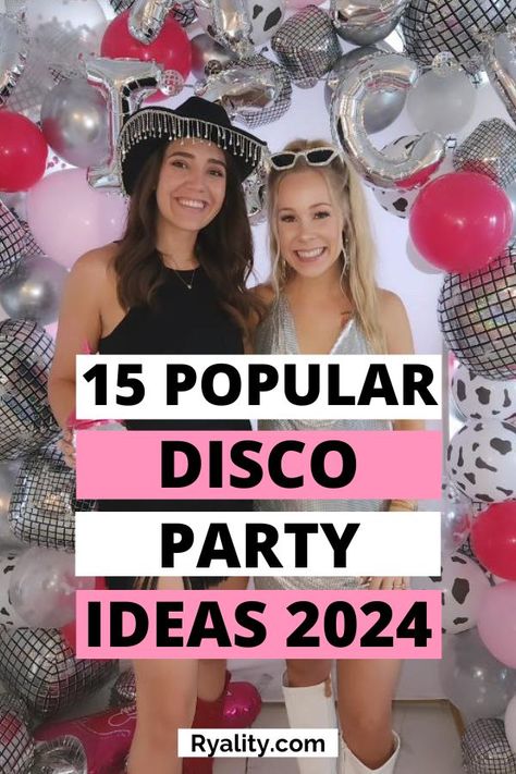 Ahhhh love these ideas for a disco glam party! They're good for a studio 54 party Diy Disco Outfit, Studio 54 Party Theme, Disco Glam Party, Disco Party Outfit Ideas, Cowgirl Party Ideas, Disco Party Ideas, Disco Party Aesthetic, Party Themes For Teenagers, Disco Ball Cups