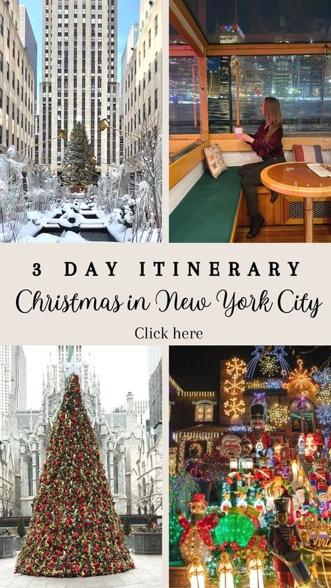 A sample three day itinerary for your Christmas in New York City. The perfect New York travel guide for the holidays and first timers. New York Christmas Time, New York Trip Planning, New York In December, Christmas In New York City, New York City December, Nyc In December, Christmas Travel Destinations, Nyc Itinerary, Christmas Nyc