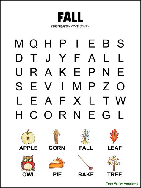 Preschool Word Search, Fall Educational Activities For Kids, Kindergarten Word Search Free Printable, Autumn Worksheets For Kindergarten, Fall School Worksheets, Autumn Worksheets Preschool, Fall Word Search Free Printable, Search And Find Pictures, Fall Preschool Activities Free Printable