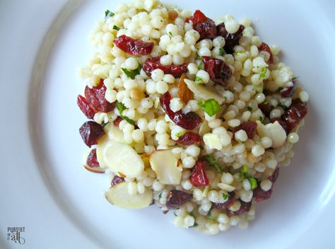 Cranberry Almond Couscous Salad - Pursuit of it All Couscous Pilaf, Curried Couscous, Pearl Couscous Salad, Mediterranean Quinoa, Pearl Couscous, Mixed Veggies, Mediterranean Quinoa Salad, Yummy Salads, Creamy Potato Salad