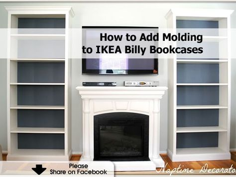 Diy Built In Bookcase Fireplace Ikea Billy, Built In Shelves Living Room Around Tv, Built In Shelves Living Room Fireplace Diy Ikea Hacks, Storage Around Fireplace, Bookshelves Around Fireplace, Furniture Bookcases, Fireplace Bookcase, Ikea 2015, Built In Around Fireplace