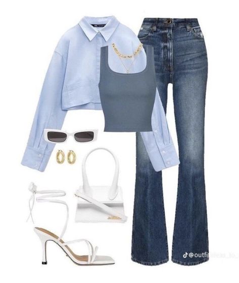 Polyvore Outfits Casual, Blue Outfit Aesthetic, Cute Polyvore Outfits, Jeans With Heels, Suit Jackets For Women, Outfit Layout, Stylish Work Outfits, Causual Outfits, Baggy Pants