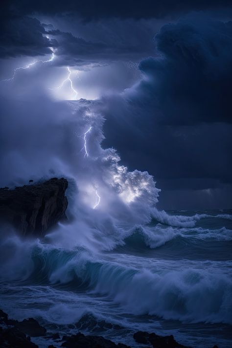 Ocean Storm Lightning Powers, Ocean Waves Photography, Lightning Cloud, Ocean Storm, Sea Storm, Dramatic Sky, Waves Photography, Storm Photography, Lightning Bolts