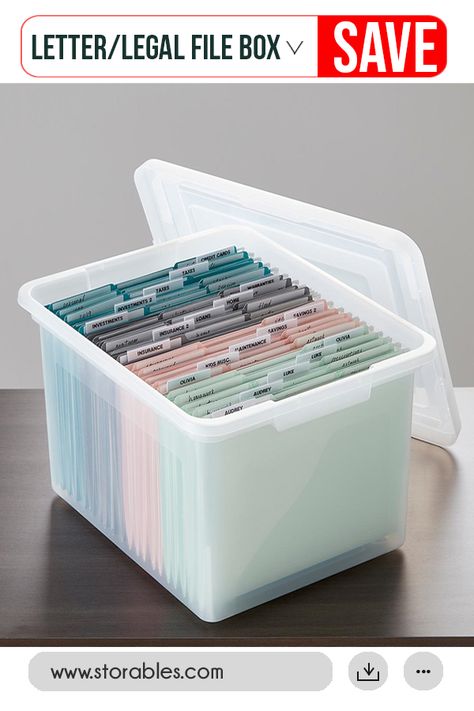 Create a safe storage for your important documents with Letter/Legal File Box with Lid. This durable plastic container will maximize your file storage. #legalfileboxwithlid #storables #letterfilebox #filebox Office Organization Files, Office Organization At Work, Organizing Paperwork, Document Storage, Filing Cabinets, Home Office Storage, The Container Store, Home Organisation, Documents Organization