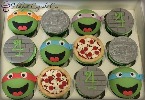 Tmnt Cupcakes Ideas, Ninja Turtles Cupcakes, Turtles Cupcakes, Tmnt Cupcakes, Tmnt Cookies, Ninja Turtle Cupcakes, Turtle Cupcakes, Tmnt Birthday, Decorated Cupcakes