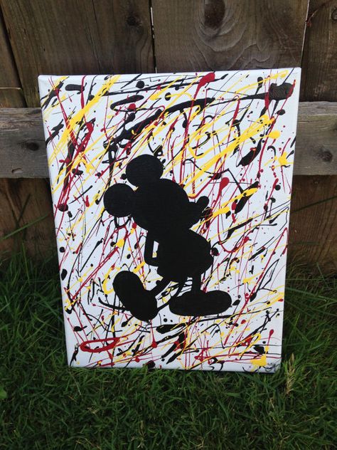 Disney Art Painting, Splatter Paint Canvas, Disney Canvas Paintings, Disney Crafts For Kids, Mickey Mouse Crafts, Deco Disney, Disney Canvas Art, Disney Canvas, Disney Paintings